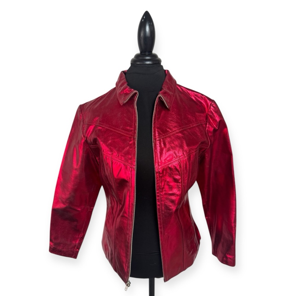 Vtg Maxima Metallic Leather Jacket - Picture 5 of 16